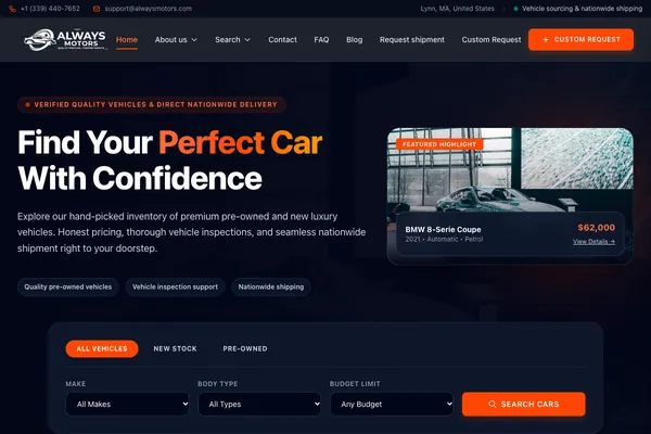 Always Motor Hub Automotive website designed by Skillsquared