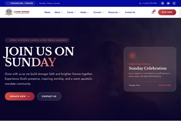 CAC Living Spring Church & Community website designed by Skillsquared