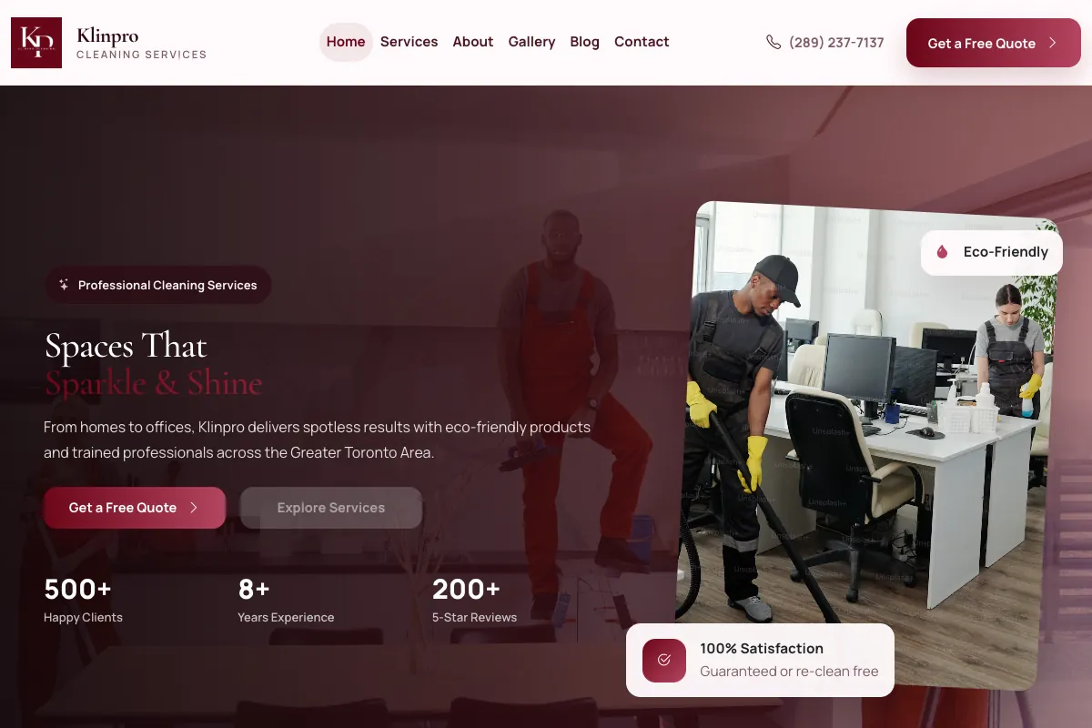 KlinPro Cleaning Cleaning Services website designed by Skillsquared