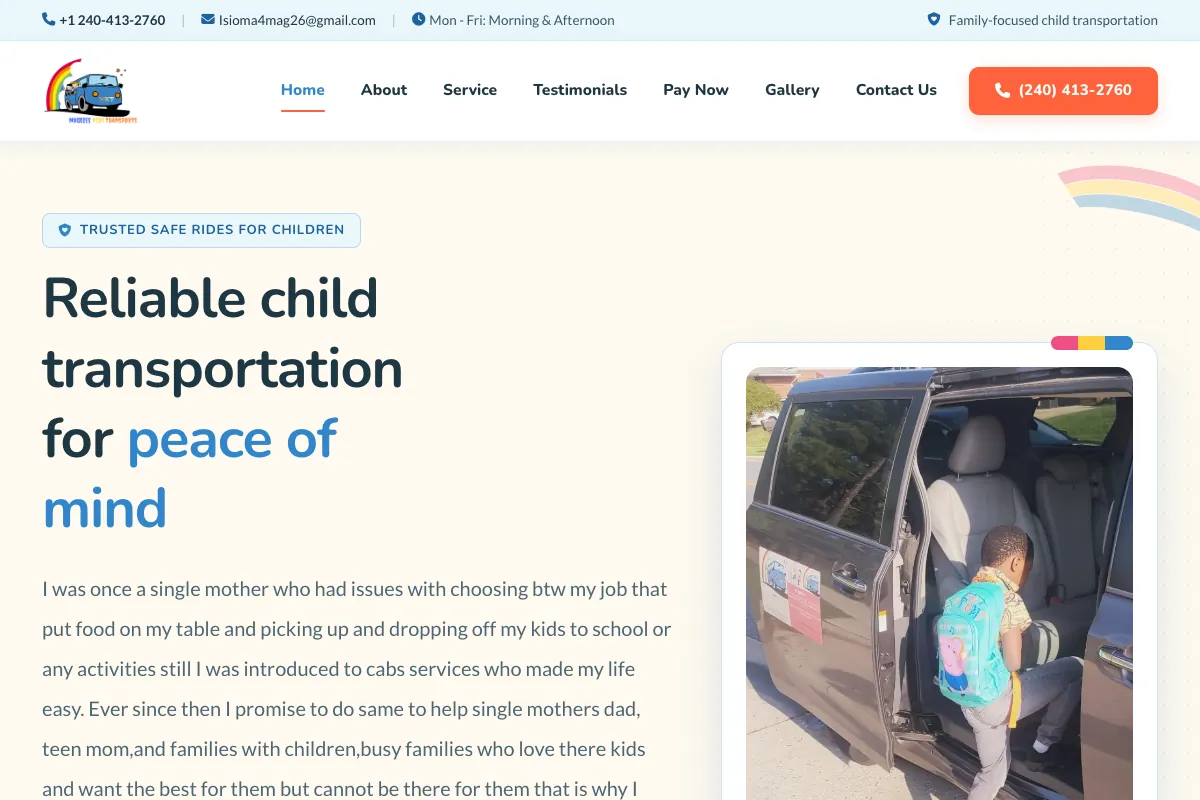 Maggie's Kids Transport Transportation website designed by Skillsquared