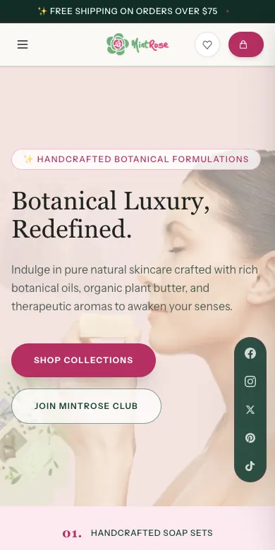 Shop Mint Rose mobile website designed by Skillsquared