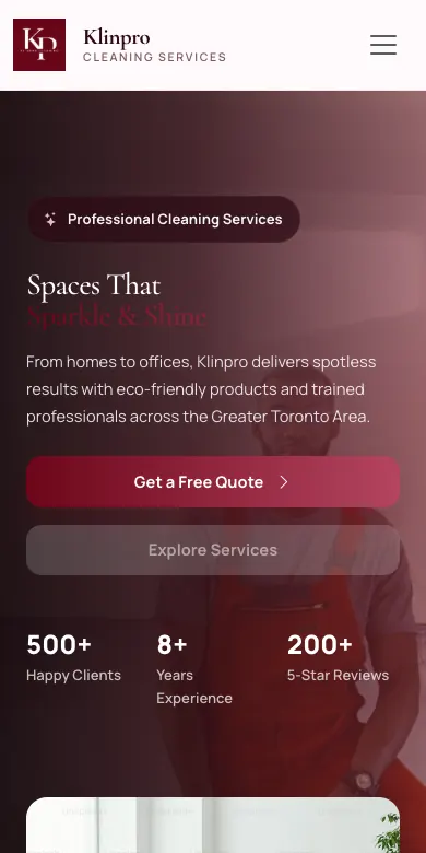 KlinPro Cleaning mobile website designed by Skillsquared