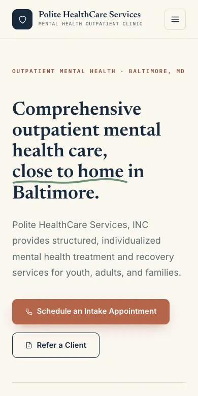 Polite Healthcare Services mobile website designed by Skillsquared