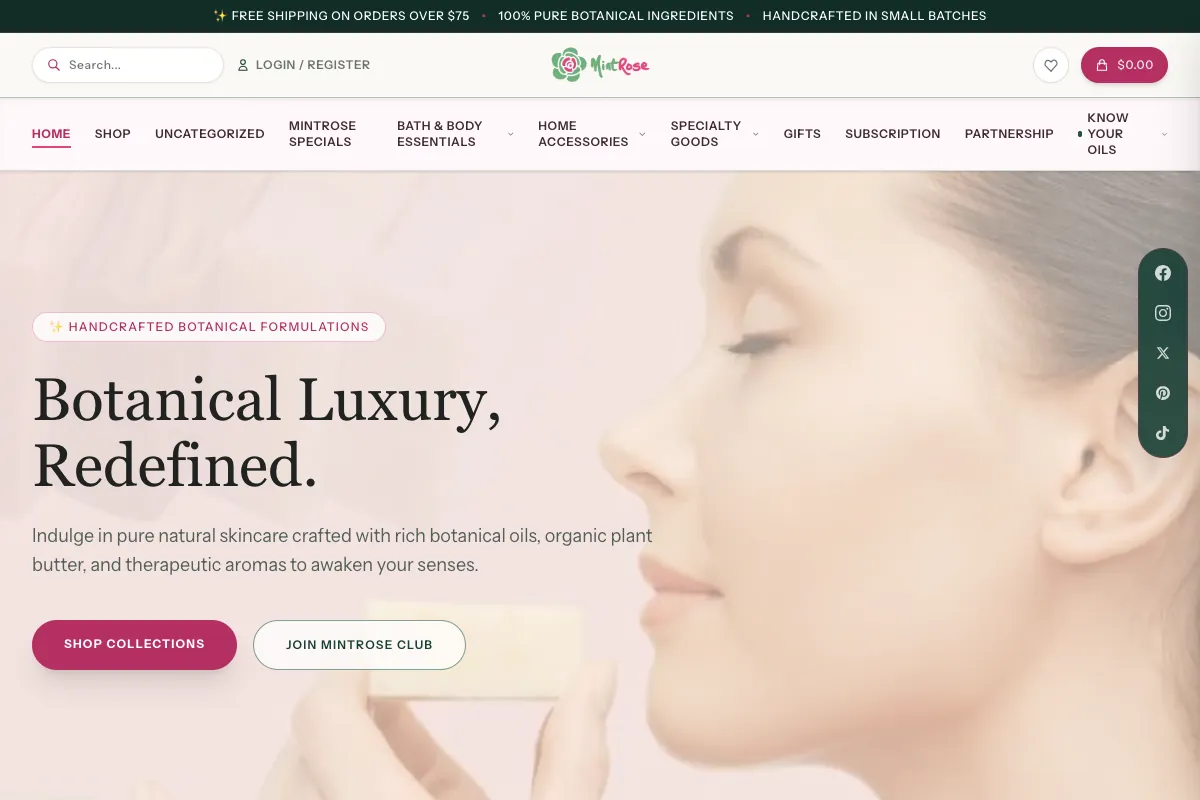 Shop Mint Rose E-commerce website designed by Skillsquared