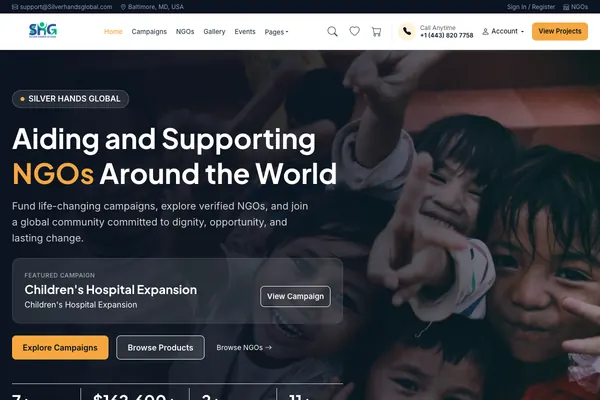 Silver Hands Global Nonprofit website designed by Skillsquared